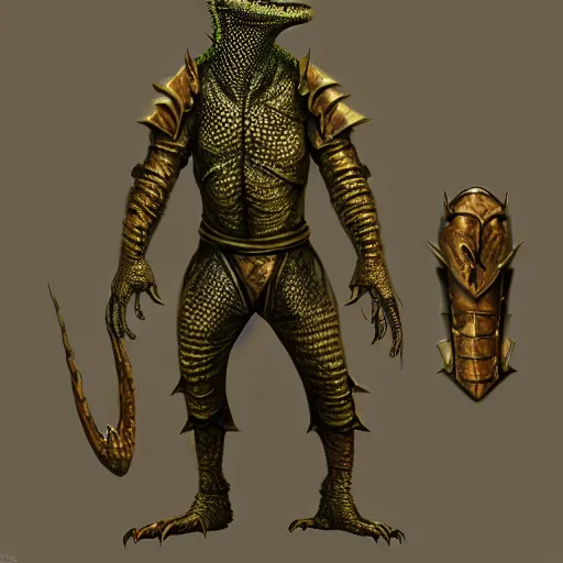 Image similar to lizard wearing oiled leather rogue armor, Lizardman thief, D&D, argonian, mideival setting, digital painting, highly detailed, concept art, sharp focus, artstation