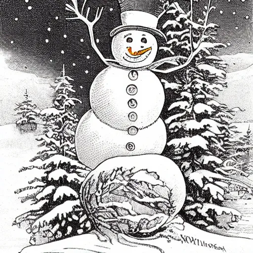 Image similar to victorian snowman illustration full page scan for greeting card by walter crane