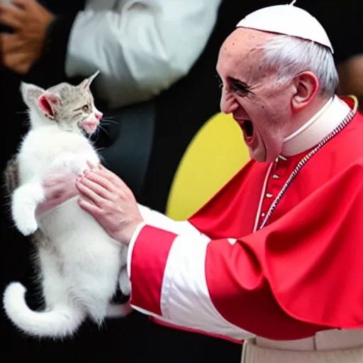 Prompt: the pope screaming at a kitten