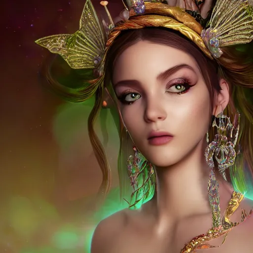 Image similar to portrait of fairy princess, glowing, ornate and intricate jewelry, jaw dropping beauty, glowing background lighting, white accent lighting, hyper detailed, fairy tale, 4 k octane render