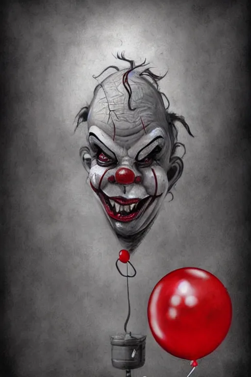 Image similar to surrealism grunge cartoon portrait sketch of Pennywise with a wide smile and a red balloon by - michael karcz, loony toons style, freddy krueger style, horror theme, detailed, elegant, intricate