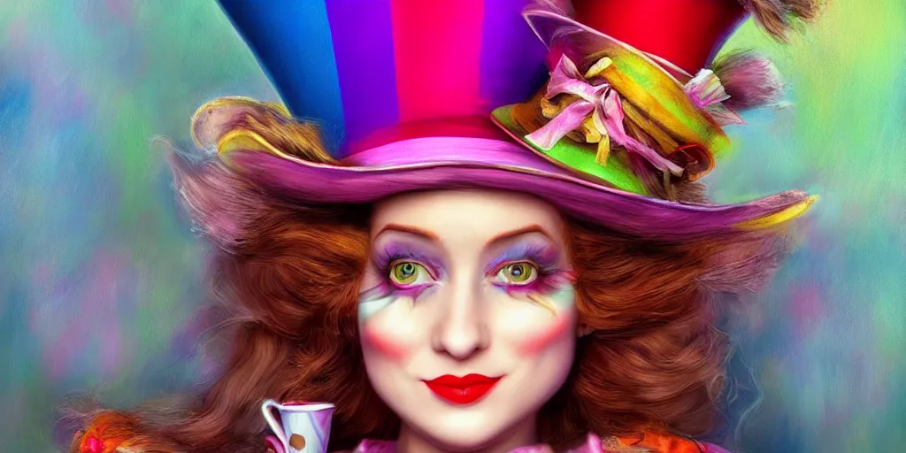 Image similar to The Mad Hatter, teaparty, alice in wonderland, colorful, wide angle, super highly detailed, professional digital painting, artstation, concept art, smooth, sharp focus, no blur, no dof, extreme illustration, Unreal Engine 5, Photorealism, HD quality, 8k resolution, cinema 4d, 3D, beautiful, cinematic, art by artgerm and greg rutkowski and alphonse mucha and loish and WLOP