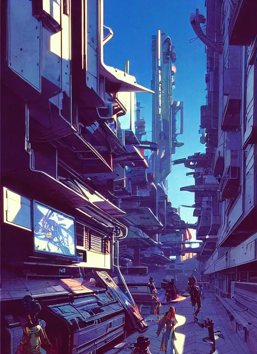 Prompt: photo of cyberpunk school, scifi, bright light, busy street, high school!!!!, morning sun, interesting angle, 8 k high definition, insanely detailed, art by syd mead and masamune shirow