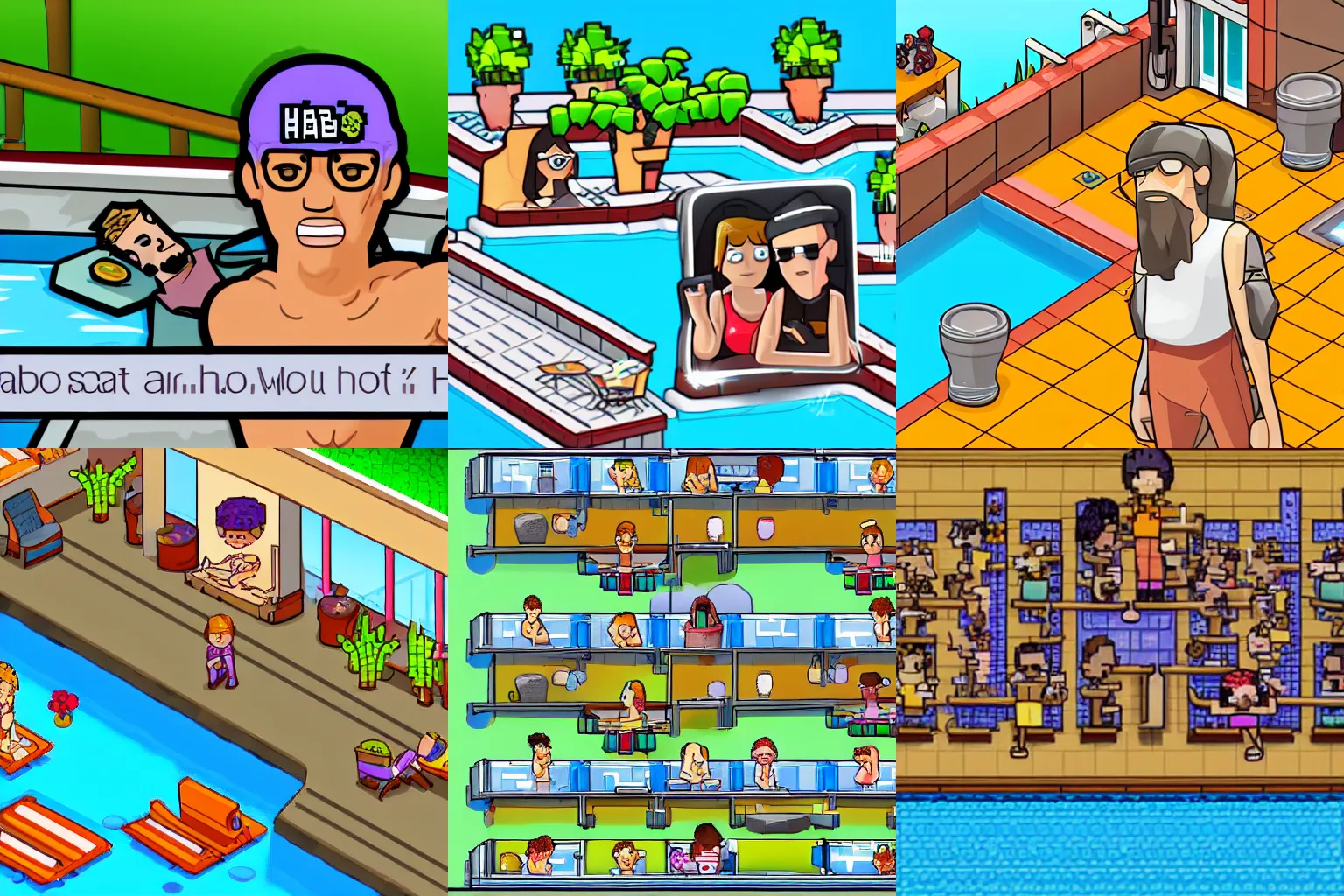 Prompt: selfie at the habbo hotel pool