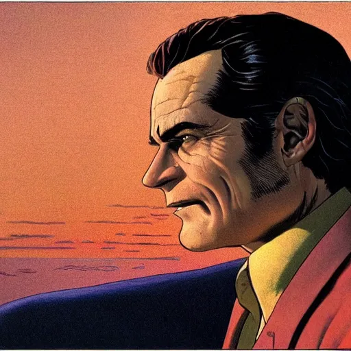 Image similar to photorealistic picture, by jean giraud, moebius, bob peak and alex ross and john romita jr, smooth focus, sharp details, detailed details, bokeh, 4 k, fine 5 k details about joaquin phoenix as arthur fleck joker comic panel volume 1