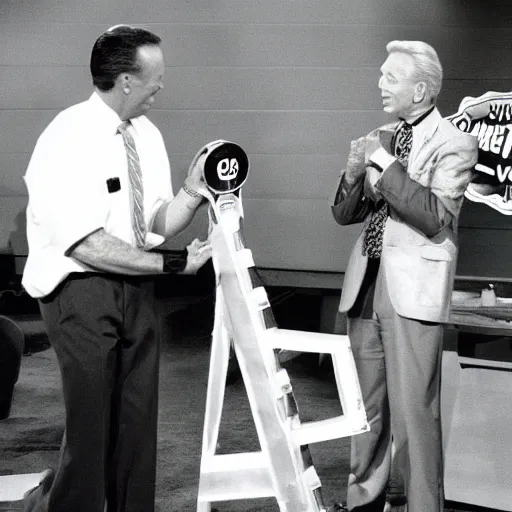 Image similar to bob barker preparing to spay price is right contestant's dog, tv footage, gameshow, 1 9 9 5