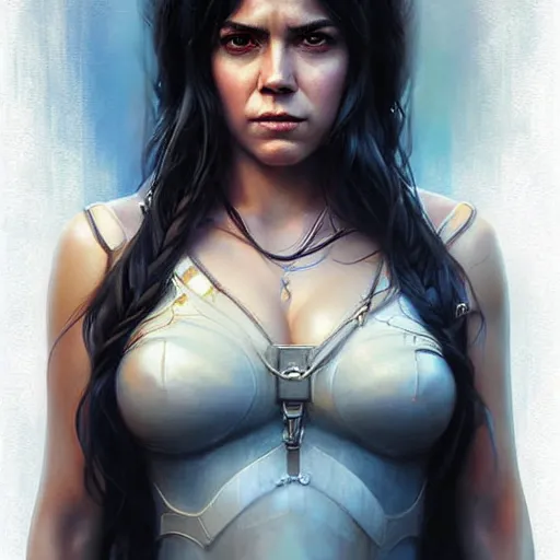 Prompt: digital art, portrait of octavia blake is skairipa in the 100 tv show, by artgerm, by krenz cushart, by peter kemp, by ross tran