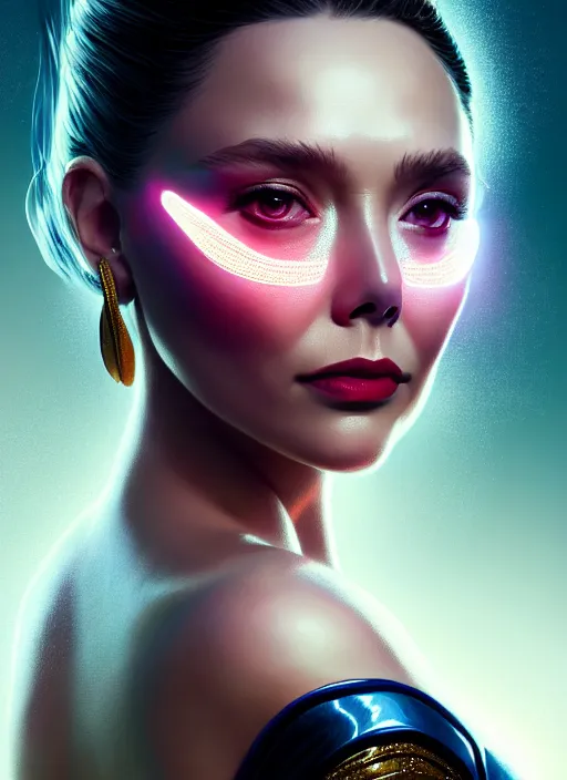 Image similar to portrait of modern darna, elizabeth olsen, intricate, elegant, glowing lights, highly detailed, digital painting, artstation, glamor pose, concept art, smooth, sharp focus, illustration, art by wlop, mars ravelo and greg rutkowski