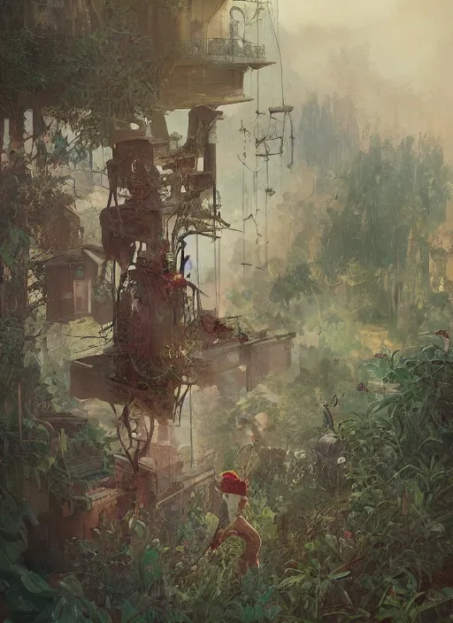 Image similar to a hyper realistic house on a hill distant explosions, gorgeous lighting, lush foliage, painting by chiara bautista and tom bagshaw, mucha, beksinski and norman rockwell and greg rutkowski weta studio, and lucasfilm