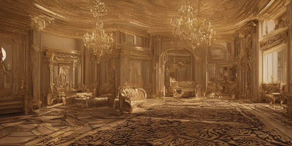 Prompt: a view of the inside of a luxurious late Nineteenth century palace, intricate, elegant, highly detailed, ornate, beautifully lit, ray traced, octane render in the style of Mandy Jurgens and Małgorzata Kmiec and Dang My Linh and Lulu Chen and Alexis Franklin and Filip Hodas and Pascal Blanché and Bastien Lecouffe Deharme