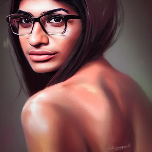 Image similar to a well designed portrait of Mia Khalifa, detailed, realistic, sketch style, Artstation,Greg Rutkowski, 8K resolution.