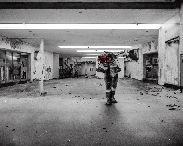 Prompt: camera footage of a extremely aggressive Vomiting Ronald McDonald with a knife and glowing white eyes, False Human Features, in an abandoned shopping mall, Psychic Mind flayer, Terrifying, Insane Ronald McDonald :7 , high exposure, dark, monochrome, camera, grainy, CCTV, security camera footage, timestamp, zoomed in, Feral, fish-eye lens, Fast, Radiation Mutated, Nightmare Fuel, Ancient Evil, No Escape, Motion Blur, horrifying, lunging at camera :4 bloody dead body, blood on floors, windows and walls :5