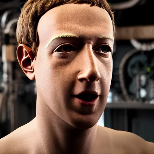 Image similar to animatronic Mark Zuckerberg, exposed mechanics, photo, Stan Winston studios, detailed, 4k