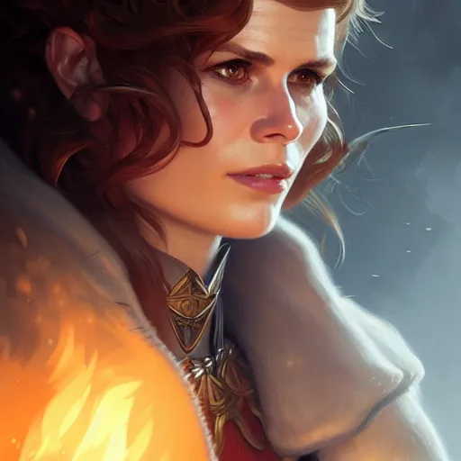 Prompt: Katja Herbers as a fantasy rogue, closeup character portrait, D&D, fantasy, intricate, elegant, highly detailed, digital painting, artstation, concept art, matte, sharp focus, illustration, art by Artgerm and Greg Rutkowski and Alphonse Mucha