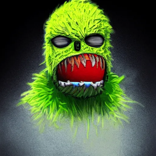 Image similar to a tennis ball monster , balaclava, hip hop, gold chain necklace, diamond teeth, digital art, fantasy, magic, trending on artstation, ultra detailed, professional illustration by Basil Gogos