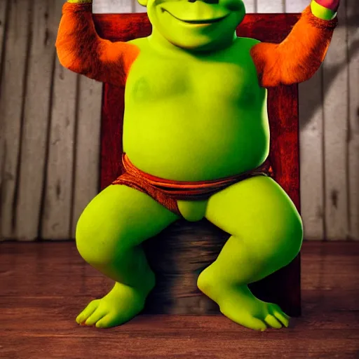 Prompt: Shrek dressed as a stripper dancing on a strip pole, photo, 4k, real