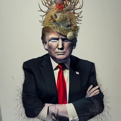 Prompt: a beautiful detailed surreal donald trump, hyperrealism by ellen jewett