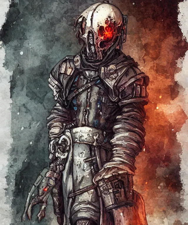 Image similar to a oil / watercolor painting full body character portrait of a necromantic technologist in the style of dark souls in the style of darkest dungeon trending on artstation deviantart pinterest detailed realistic hd 8 k high resolution