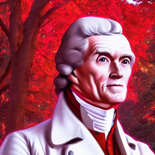 Image similar to portrait of Thomas Jefferson, with red trees in the background, in the style of Artgerm, chunky textures, trending on artstation