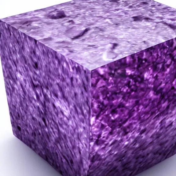 Prompt: a 4 k photorealistic photo close up of a purple stone cube, mysterious.