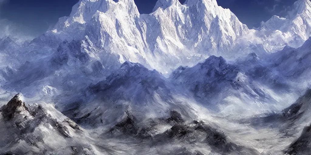 Image similar to Himalayan snowy Mountains, realistic, Digital art