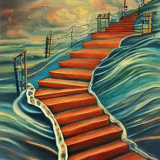 Image similar to stairway to heaven, artistic, painting, highly detailed
