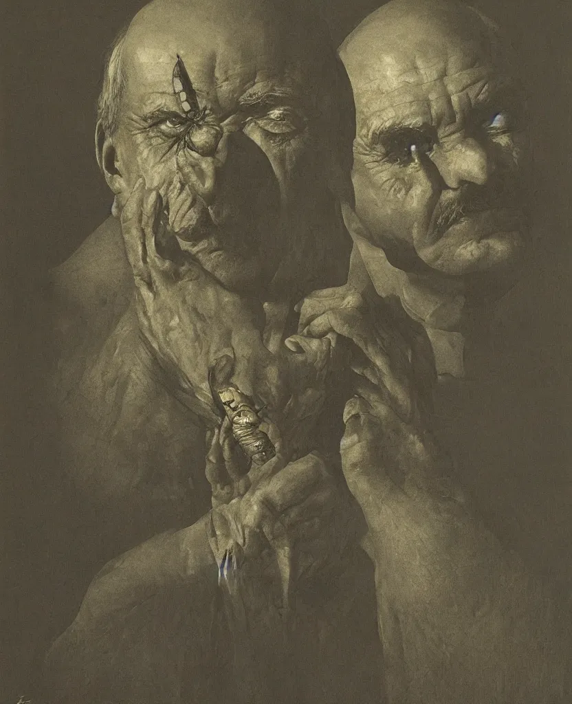 Prompt: portrait of a alexander lukashenko lukashenko with the face of a cockroach by zdzislaw beksinski