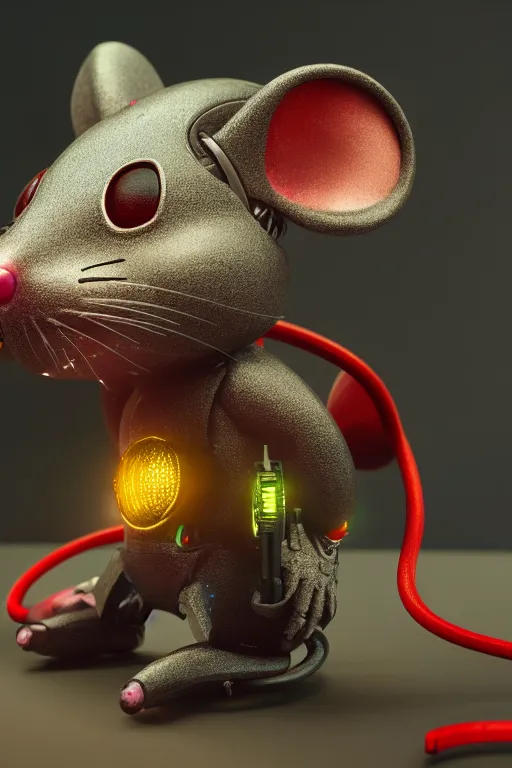 Prompt: cyborg mouse, ultra hd, paints by Rene Margitte, unreal 5, DAZ, hyperrealistic, octane render, dynamic lighting, intricate detail, summer vibrancy, cinematic