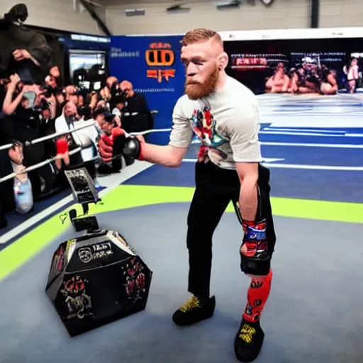 Prompt: conor mcgregor fighting a battlebot