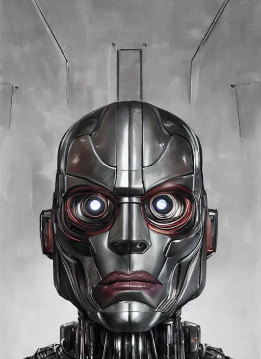 Image similar to portrait of willem dafoe as tinman, cyborg, borg, android, strogg, face of a man, robocop, cable, victor stone, ultron, terminator, machine, flesh, quake, doom demon, wolfenstein, monster, symmetry, symmetrical, concept art by ruan jia and greg rutkowski