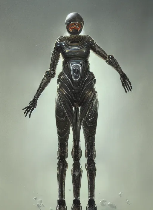 Image similar to artstation concept of a female robot as Dune concept art, metallic skin, sci-fi skin, symmetrical face, science robot , science background, sci-fi, hyperdetailed, artstation trending, world renowned artists, worth1000.com, historic artworks society, antique renewel, cgsociety, by greg rutkowski, by Gustave Dore, Deviantart