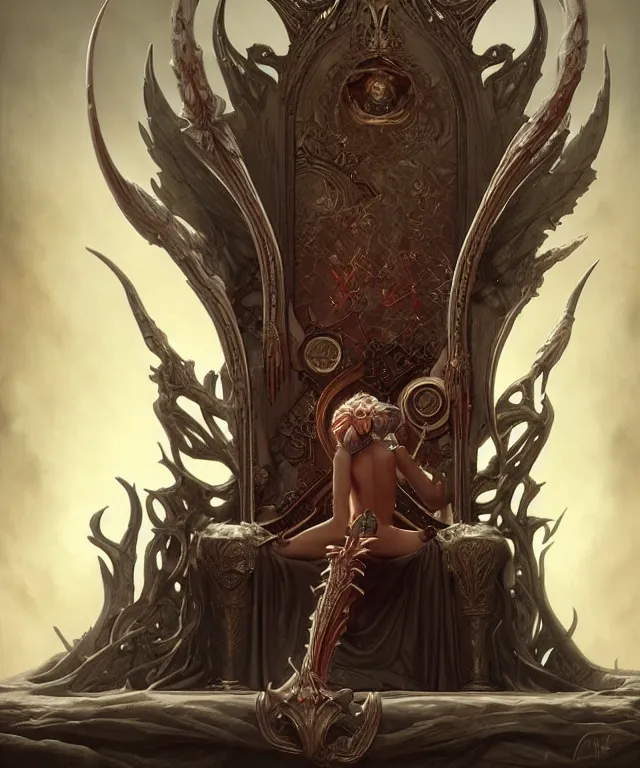 Prompt: throne, true anatomy!, extremely detailed!, digital painting, unreal engine 5, art by tom bagshaw