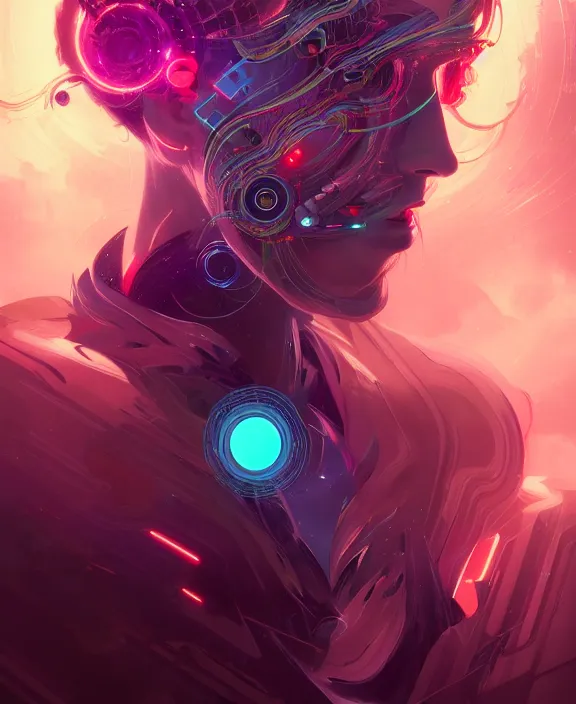 Image similar to a whirlwind of souls rushing inside the metaverse, half body, glowin eyes, android, cyborg, cyberpunk face, by loish, d & d, fantasy, intricate, elegant, highly detailed, colorful, vivid color, digital painting, artstation, concept art, art by artgerm and greg rutkowski and alphonse mucha and ruan jia