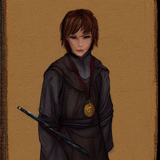 Image similar to Portrait of Eldon, who is a young wizard that studied at the School of Abjuration.