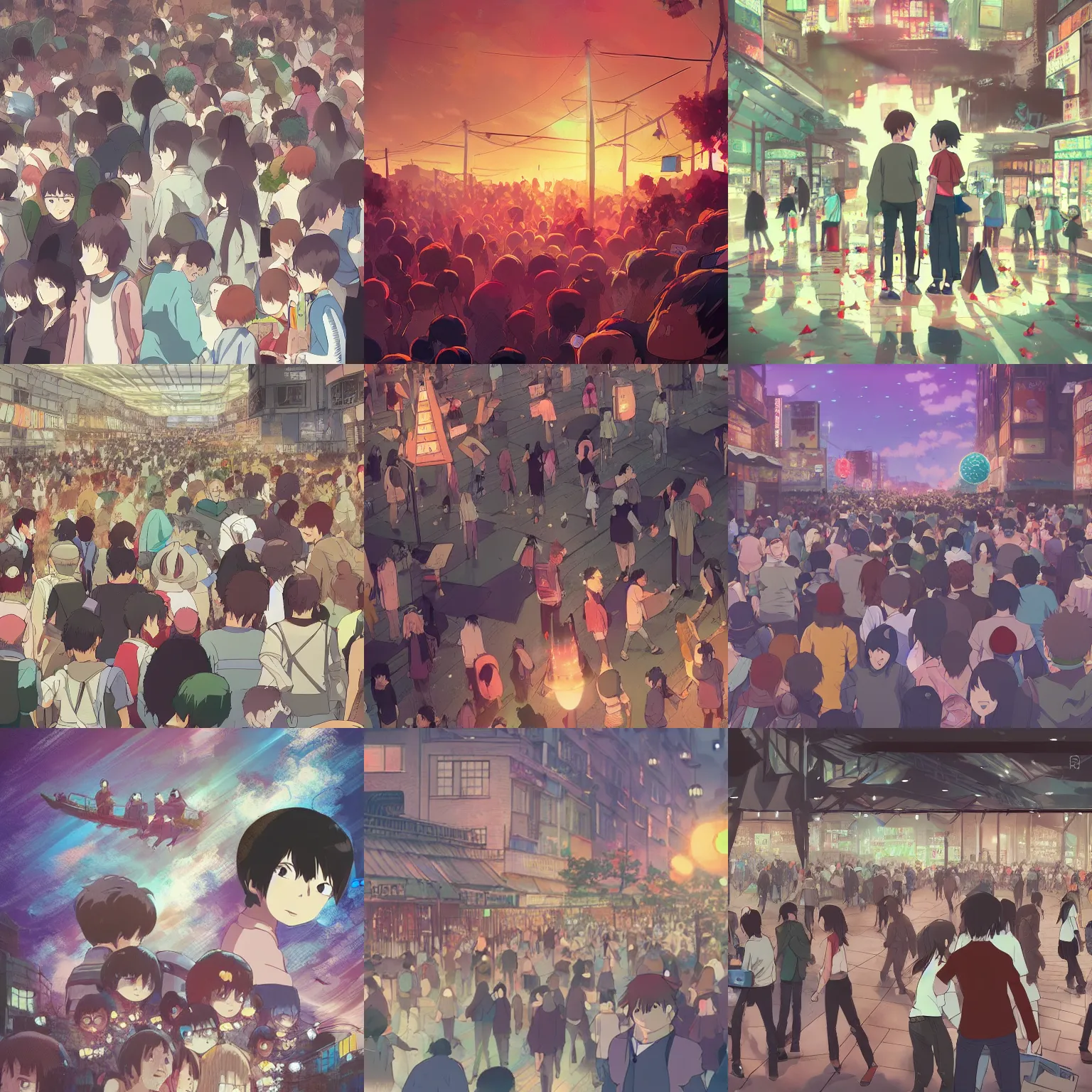 Prompt: black friday sale madness, mass people, particles, illustration, digital art, hdr, style of studio ghibli, makoto shinkai, wit studio