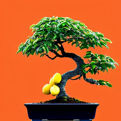 Prompt: bonsai fruit tree with lemons!! but minimalistic concept art by frank stella gilleard james whalen tom, colorful, soft light, trending on artstation, minimalism