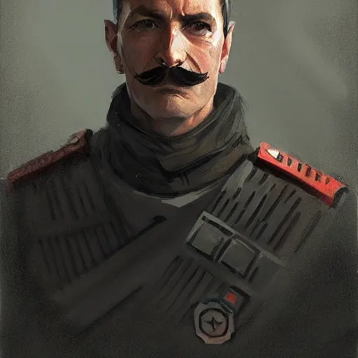 Image similar to portrait of a man by greg rutkowski, british features, short black hair in military style, moustache, tall, star wars expanded, universe, he is about 5 0 years old, wearing imperial captain uniform, artstation hq