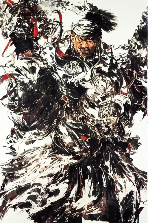 Prompt: genghis khan, collaborative painting by yoji shinkawa, yoshikata amano, intricate, highly detailed and high quality, strong,