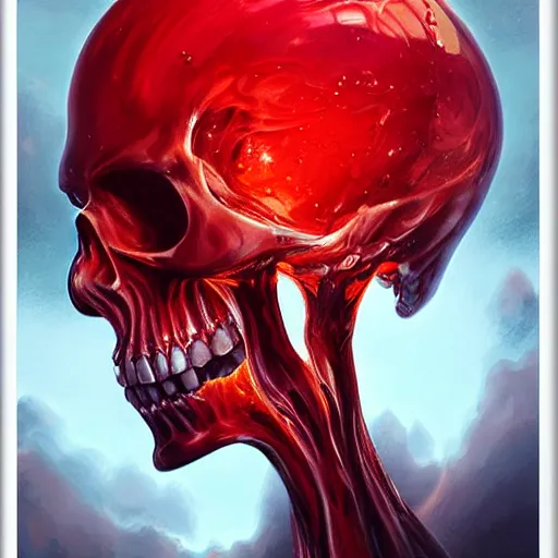 Image similar to turbulent transparent red liquid inside in a transparent skull, alayna lemmer