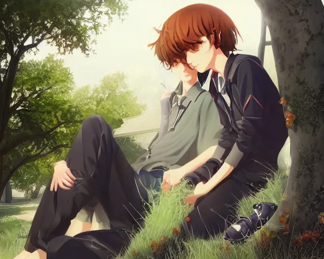 Image similar to boy's love high school scene spring setting, high detail, perfect proportions, realistic shaded lighting poster, smooth sharp contrast, ilya kuvshinov katsuhiro, loish, clamp style trending on art station - h 6 4 0