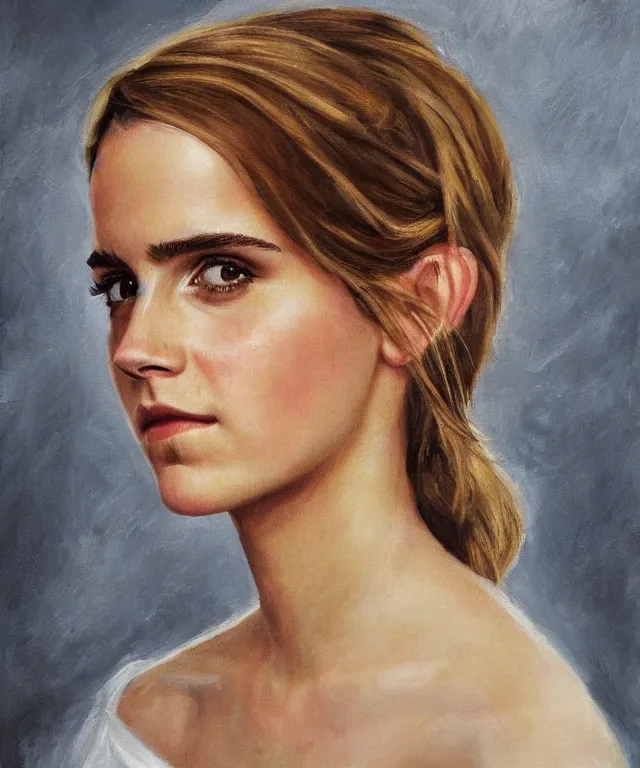 Prompt: epic soft portrait of Emma Watson, painting by Hughes Edward Robert