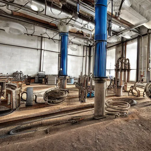 Prompt: an empty room with pipes and machinery, detailed color photograph, high quality