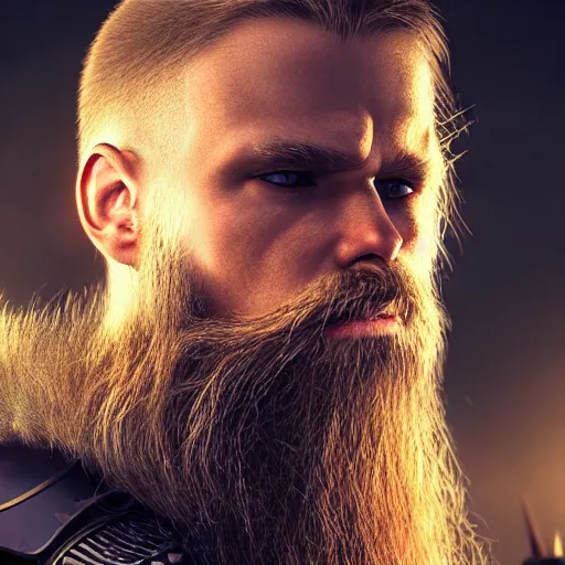 Prompt: hyperrealistic photograph of a brown-haired viking robot, 8k, profile picture, cinematic, high contrast, epic real fantasy, stoic facial expression, looking at the camera