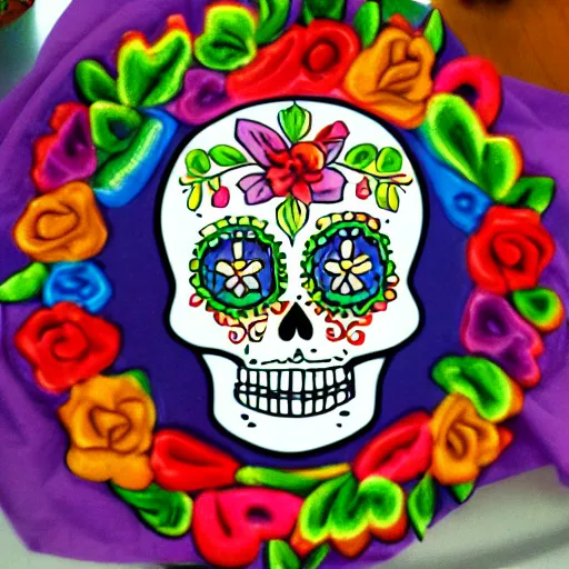 Image similar to a sugar skull in the style of pixar
