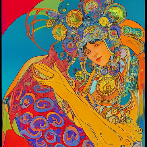Prompt: large scale, intricately detailed painting of coronavirus by peter max and mucha