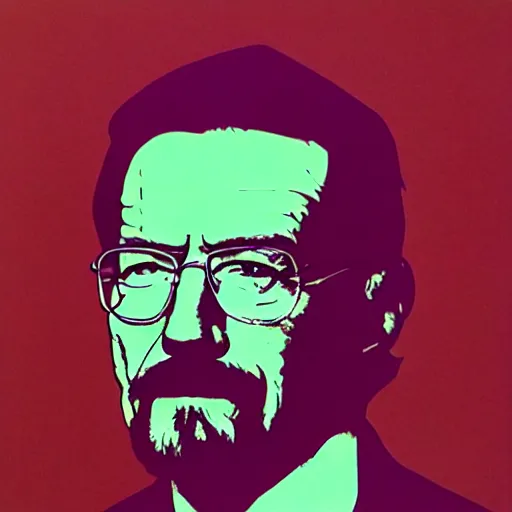 Prompt: a portrait of Walter White, made by Andy Warhol, two tone, very high contrast, only black and white, simplistic, extremely high contrast, two tone, notan art, by Andy Warhol, minimalistic,