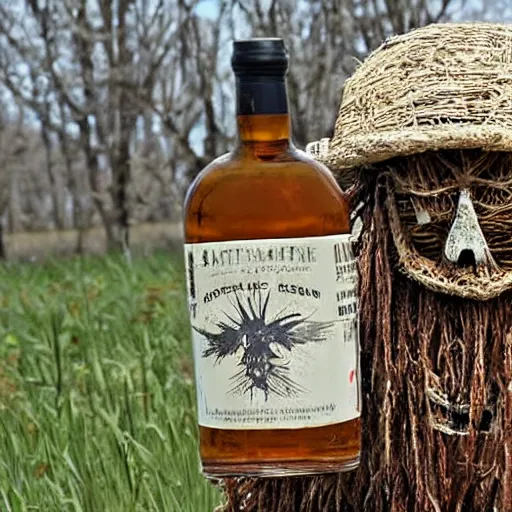 Image similar to a bottle of rum on a scarecrow