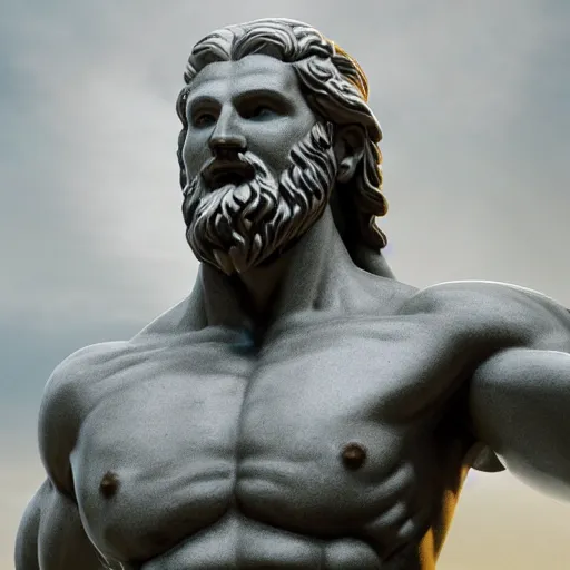 Image similar to The sculpture of the god Zeus where the goddess Athena emerges from his head with her arms outstretched, style by Ron Cobb, realistic, highly detailed background, artstation, fantasy, 8k, digital art, Hyper-realistic, 4K, Unreal Engine, Highly Detailed