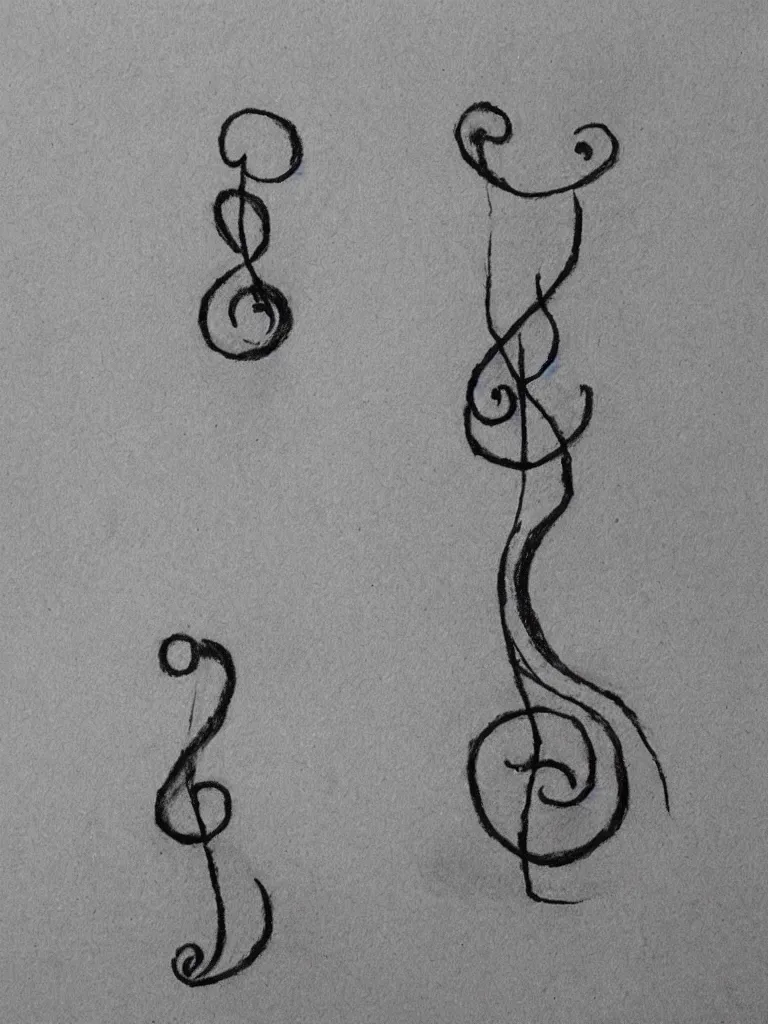 Image similar to a pencil drawing of an acorn that turns into a tree in the shape of a treble clef with a bit of shading, rustic and simple