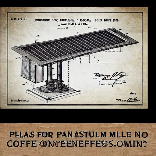 Prompt: plans for a coffee mill as drawn by thomas edison. patent filing. detailed. hd